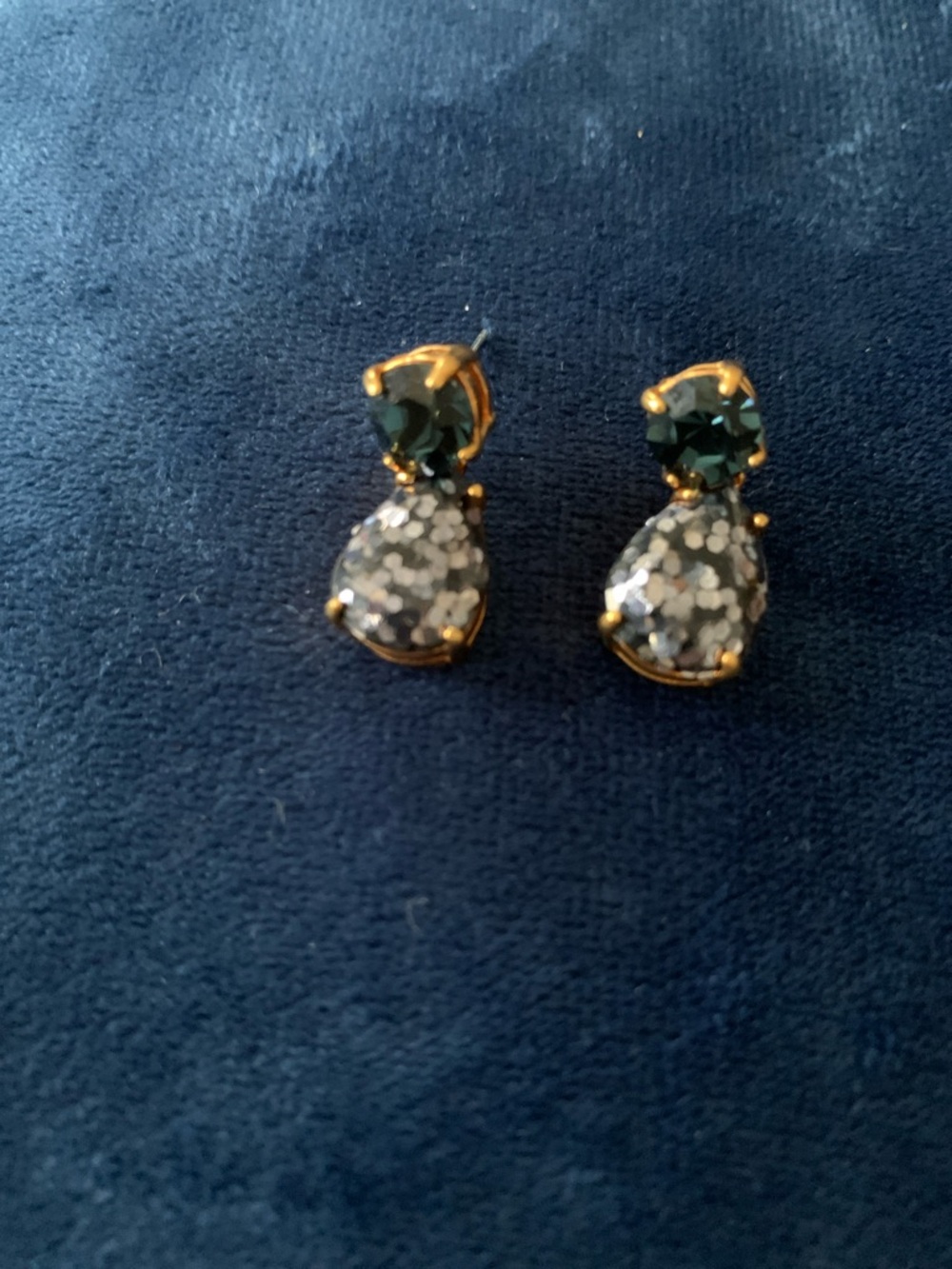 Gold Drop Earrings with Dark Navy stone and glitter teardrop by KATE SPADE